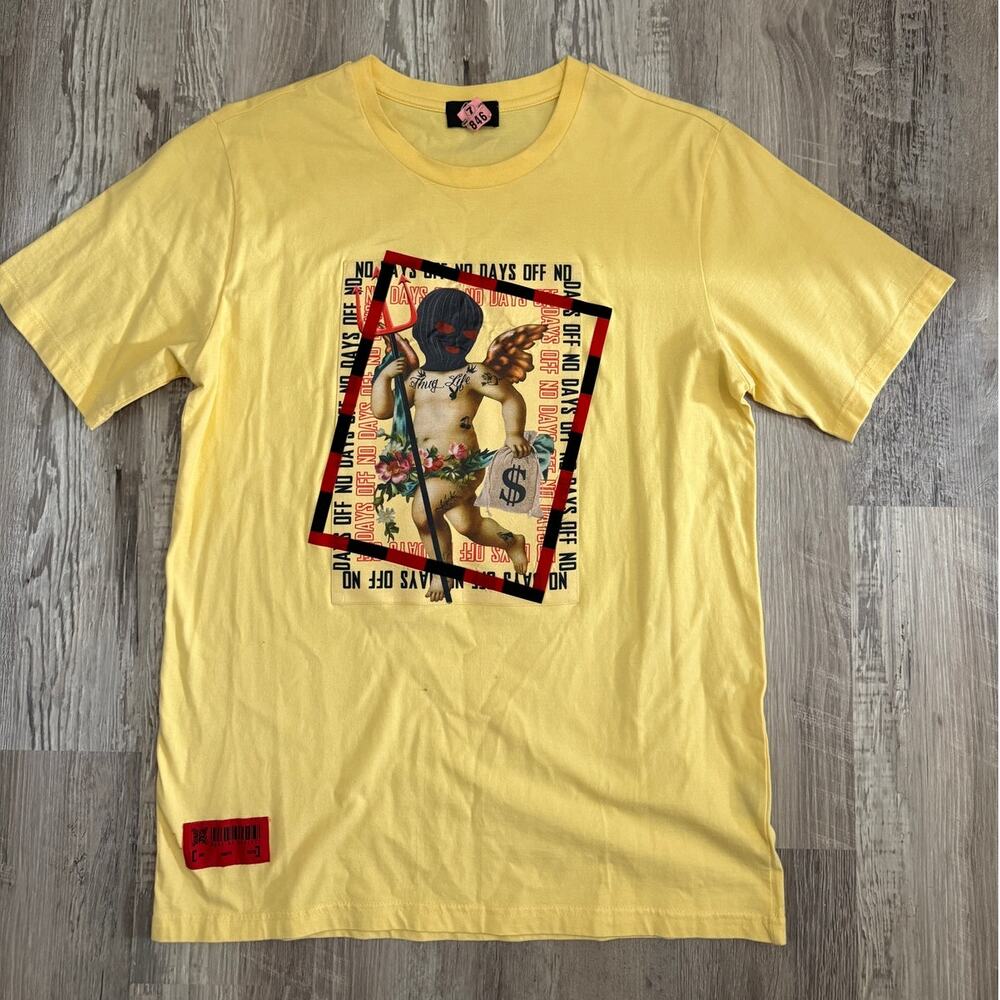 Camp‎ Yellow Graphic Print Short Sleeve T-Shirt Indie Streetwear Top Mens Size L